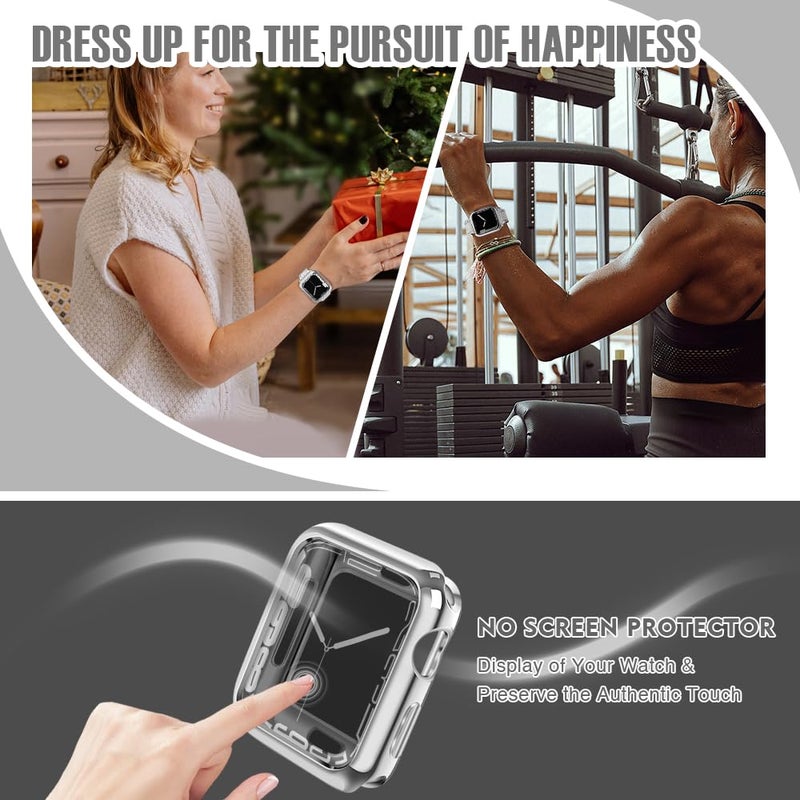top4cus 40mm Case Soft Flexible Lightweight Anti-Scratch Overall Protective 40mm Iwatch Waterproof Cover Case Shiny Workout Shockproof Bumper Compatible with Apple Watch Series 6/SE/5/4 - Silver - Image 3